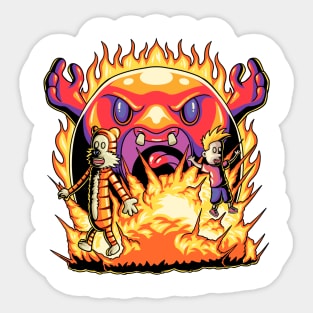 Calvin Hobbes fire monster Sticker